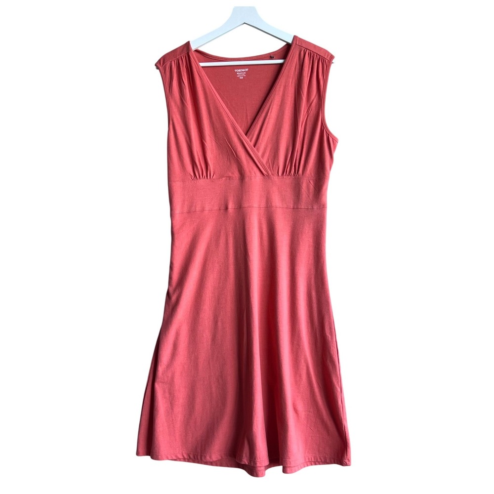 Toad&Co Womens Rose Coral Sleeveless Surplice V-Neck Empire Waist Pocket Dress M